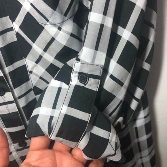 Michael Kors Blouse Plaid Rhinestone Size 0X Sheer Button Up Sleeves Western - Picture 7 of 10